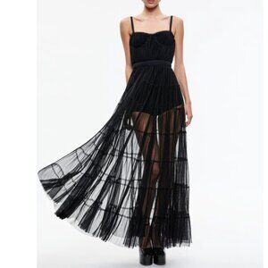 NWT Alice + Olivia Deena Pleated Maxi Dress with Hot Pants‎ Size 4 Black